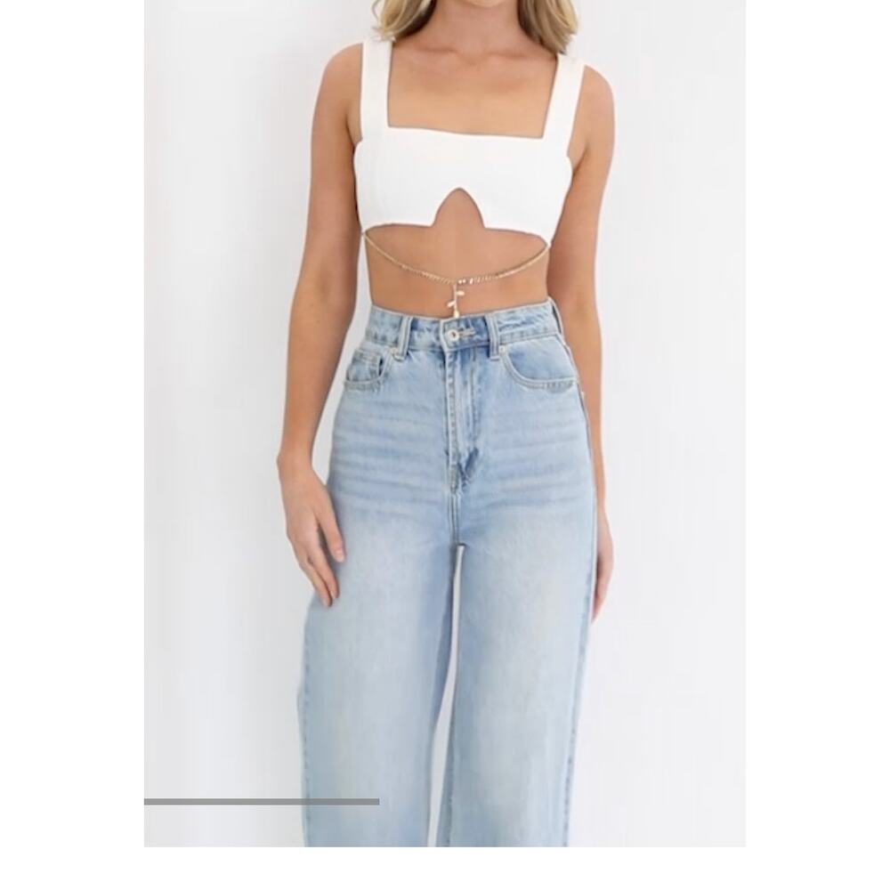 Beginning Boutique White Bralette Top Gold Buckle 10 or M